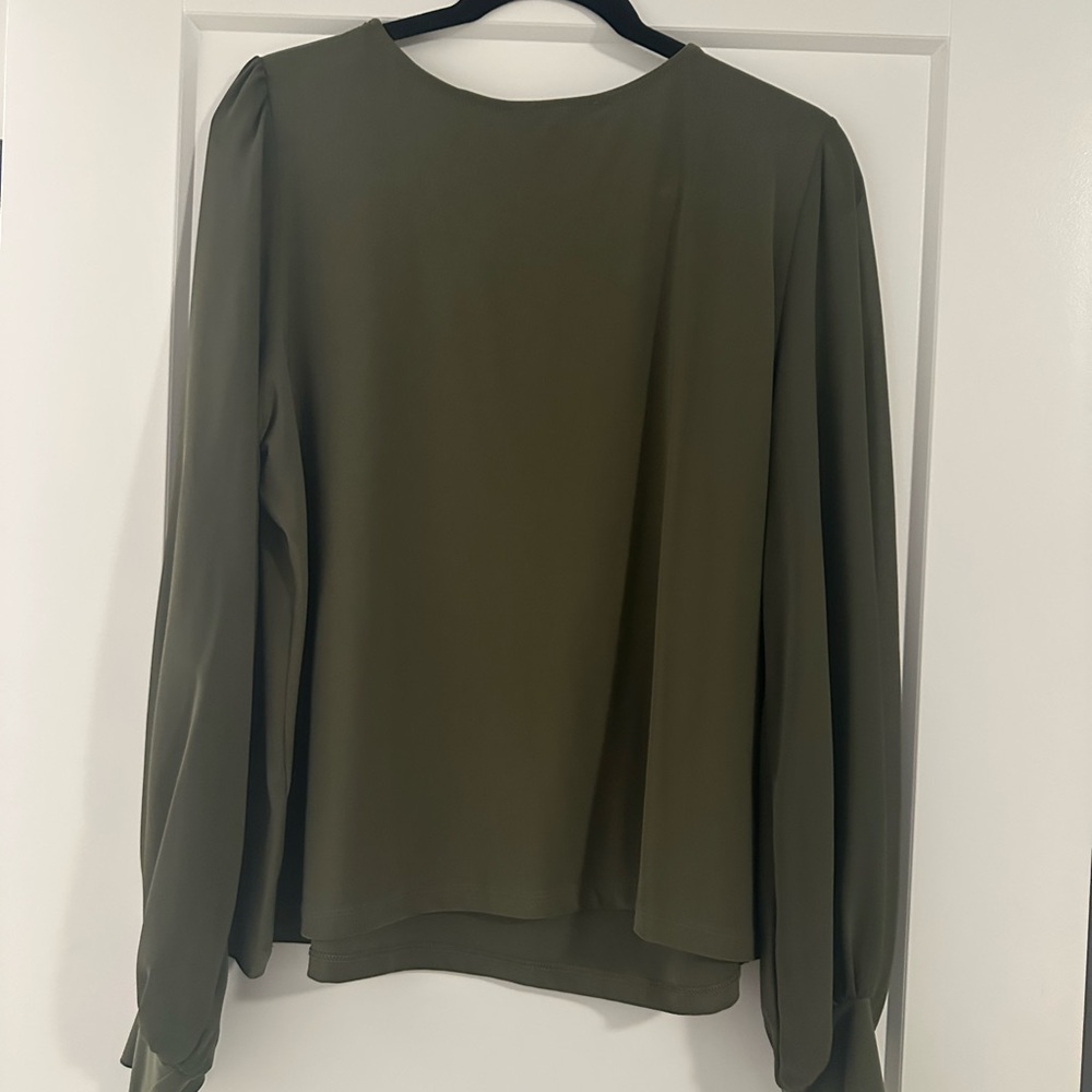 NWT- Olive Blouse for Women with Mesh Sleeves Melanie Lyne - Picture 2 of 2